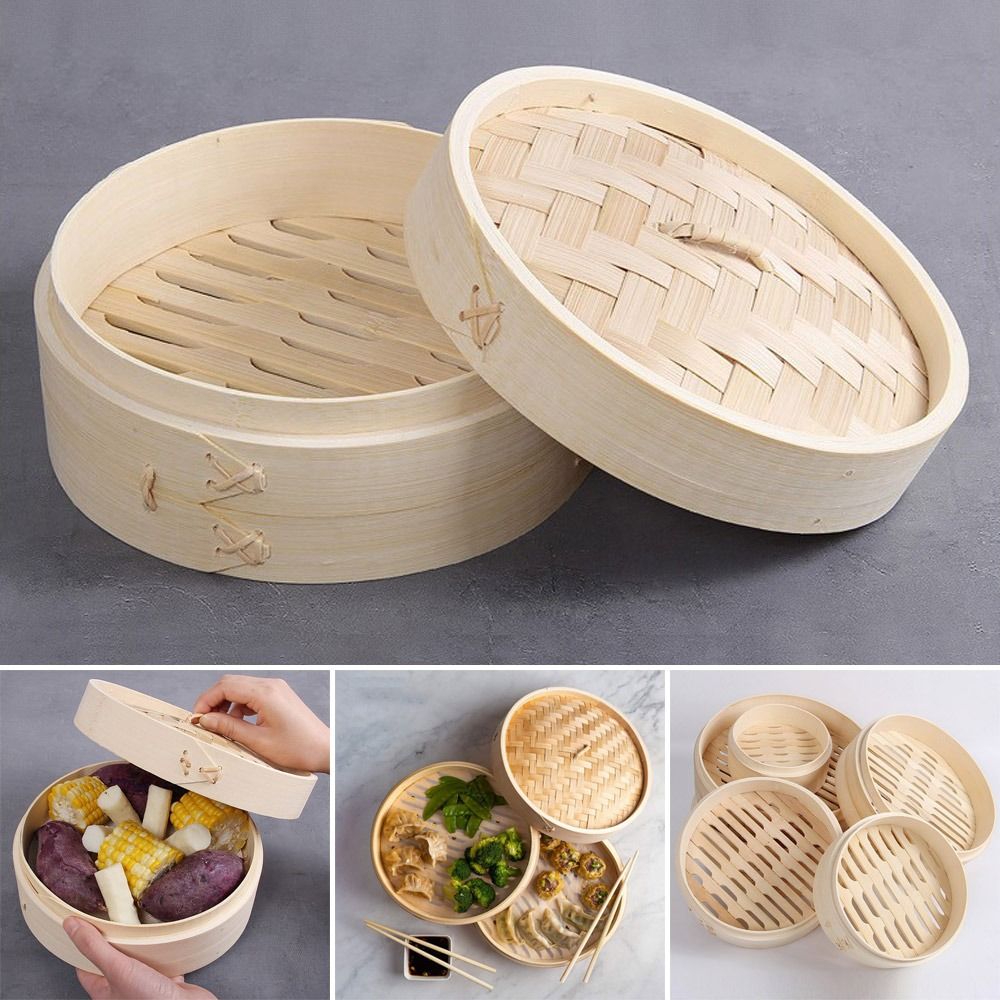 Bao Steamer Bamboo - سلة بخار من الخيزران بغطاء ،